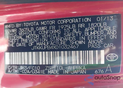 2013 Scion Xd z USA, uszkodzony, nr VIN JTKKUPB4XD1032467